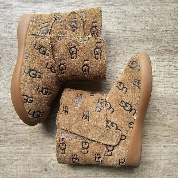 Ugg Keelan Embossed Suede Boots Toddler 6 Logo Sherpa Lined EUC Classic Children