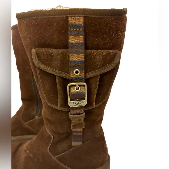 UGG Kid’s Dark Brown Suede‎ Boots with Sheepskin Lining Size 4