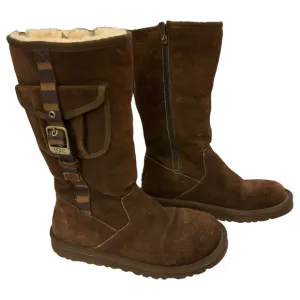 UGG Kid’s Dark Brown Suede‎ Boots with Sheepskin Lining Size 4