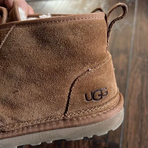 UGG NEUMEL CHESTNUT SUEDE/ SHEEPWOOL ANKLE BOOTS, WOMEN US 9 GUC