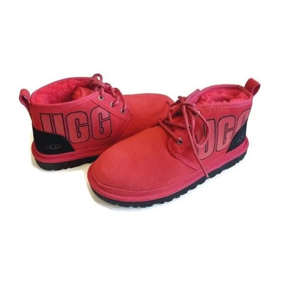 UGG Neumel Graphic Outline Ankle Chukka Suede Boots Mens Sz 7 Samba Red 1130715