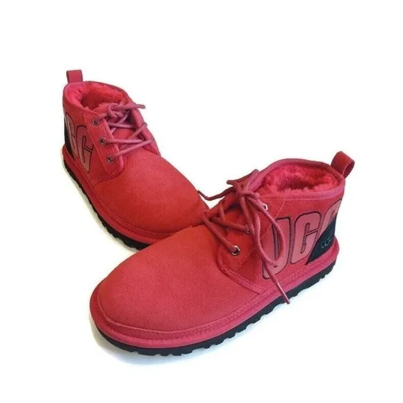 UGG Neumel Graphic Outline Ankle Chukka Suede Boots Mens Sz 7 Samba Red 1130715