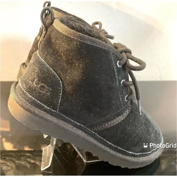 UGG Neumel II  1017320K Black Ankle Suede Boots Youth Size 3 Front Laces