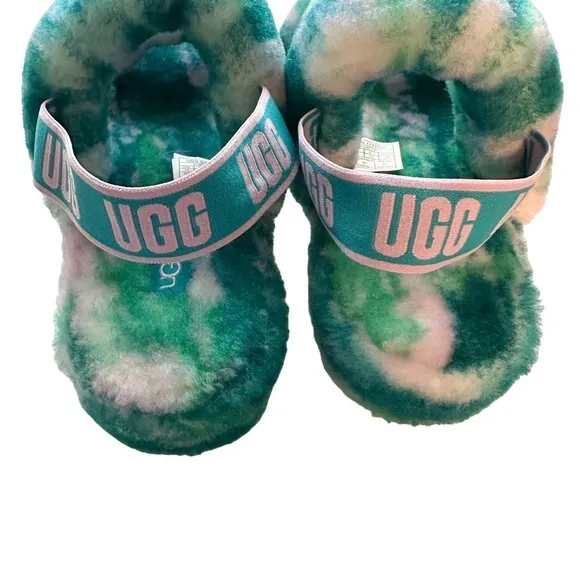 UGG Oh Yeah Marble Colorful Real Fur Slide Slipper Sandals New w/o Box Size 12