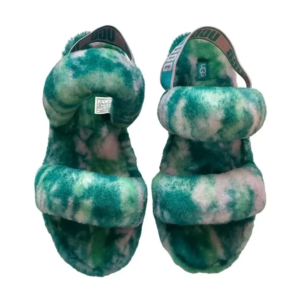 UGG Oh Yeah Marble Colorful Real Fur Slide Slipper Sandals New w/o Box Size 12