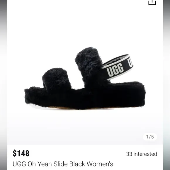 UGG Oh Yeah Slide Black Youth Size 4 (Big Girl)| NEW in BOX/NWT!! 🖤✔️