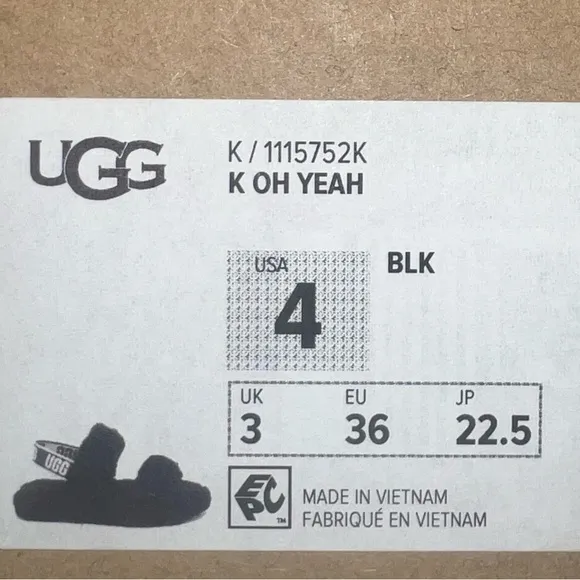 UGG Oh Yeah Slide Black Youth Size 4 (Big Girl)| NEW in BOX/NWT!! 🖤✔️