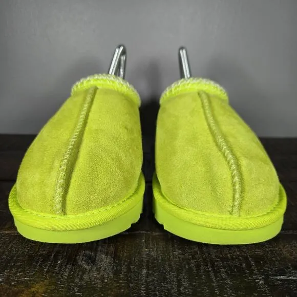UGG Tasman Womens Size 7 Suede Clog Shoes Slippers Green Fur Lined