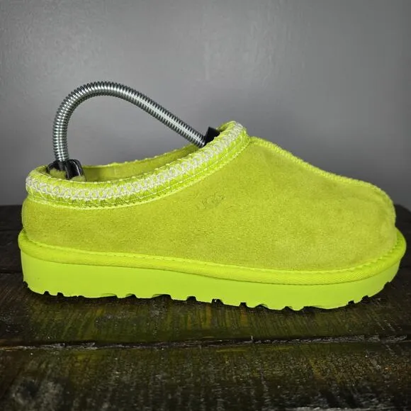 UGG Tasman Womens Size 7 Suede Clog Shoes Slippers Green Fur Lined