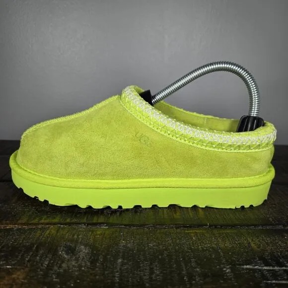 UGG Tasman Womens Size 7 Suede Clog Shoes Slippers Green Fur Lined
