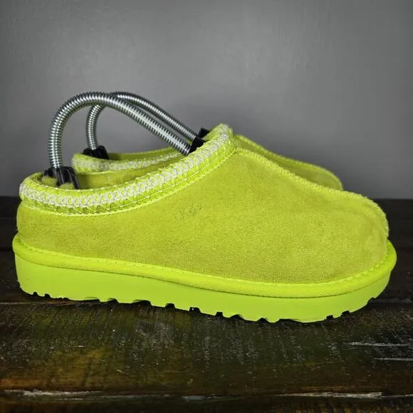 UGG Tasman Womens Size 7 Suede Clog Shoes Slippers Green Fur Lined