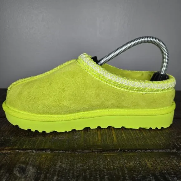 UGG Tasman Womens Size 7 Suede Clog Shoes Slippers Green Fur Lined
