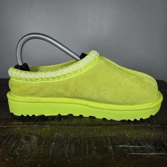 UGG Tasman Womens Size 7 Suede Clog Shoes Slippers Green Fur Lined