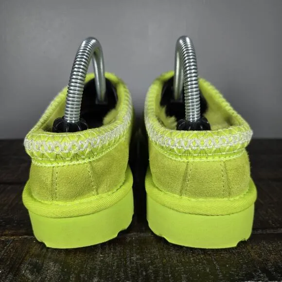 UGG Tasman Womens Size 7 Suede Clog Shoes Slippers Green Fur Lined