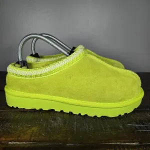 UGG Tasman Womens Size 7 Suede Clog Shoes Slippers Green Fur Lined