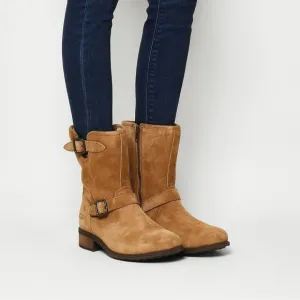 UGG Women’s Chaney Chestnut Suede Moto Boots Inside Zipper Shearling Size 9.5
