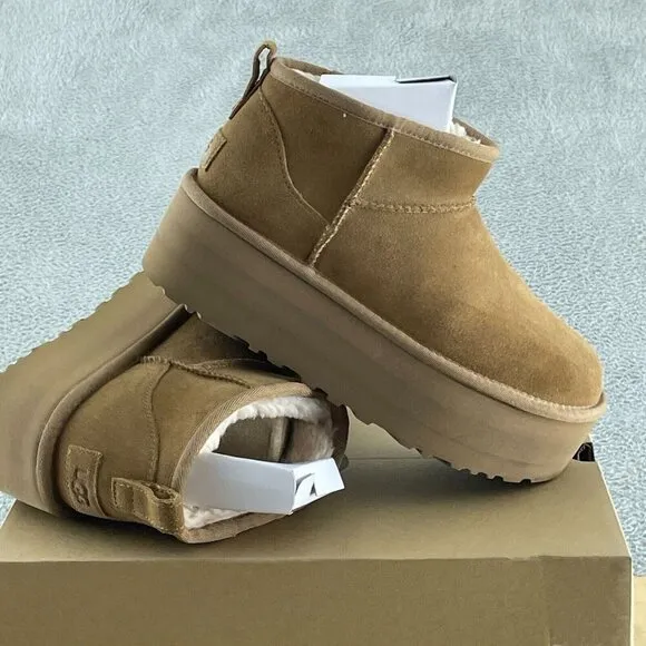 UGG Women's Classic Ultra Mini Platform Boot, Chestnut, 7 NWB S186