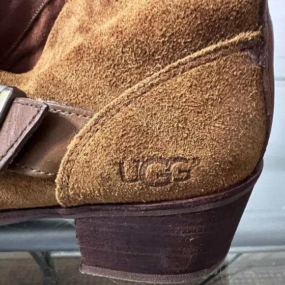 UGG Wright Belted Boots Brown Suede Size 8.5