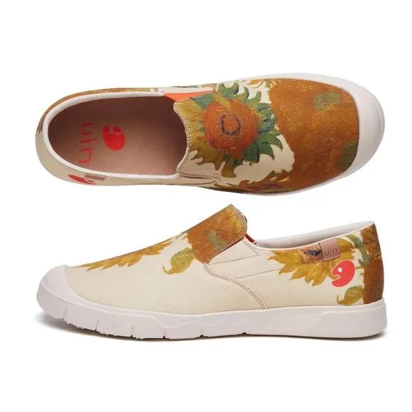 UIN Men's Slip Ons Casual Loafers Travel Shoes (Van Gogh Sunflowers Van Cadiz)