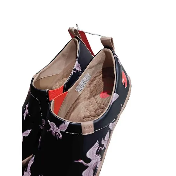 UIN Women's Travel Shoe Slip On PU Leather Vacation Loafers &quot;Crane in Dark&quot; 8