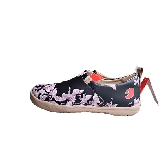 UIN Women's Travel Shoe Slip On PU Leather Vacation Loafers &quot;Crane in Dark&quot; 8