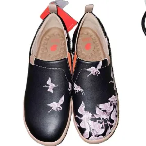UIN Women's Travel Shoe Slip On PU Leather Vacation Loafers &quot;Crane in Dark&quot; 8