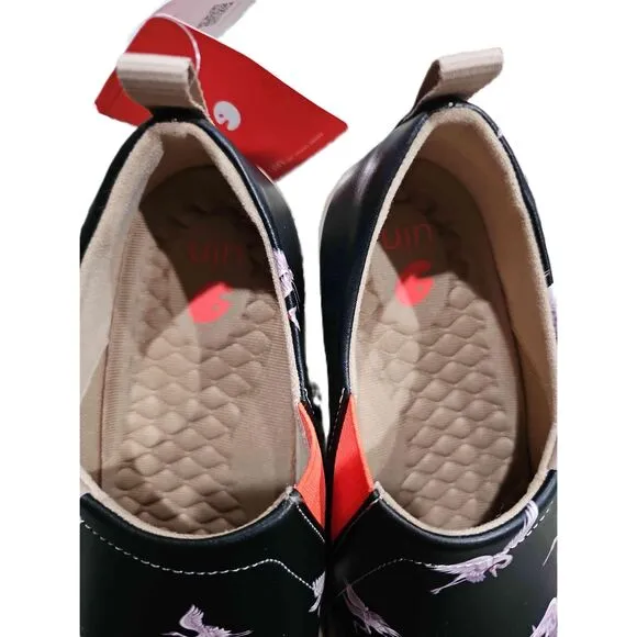 UIN Women's Travel Shoe Slip On PU Leather Vacation Loafers &quot;Crane in Dark&quot; 8