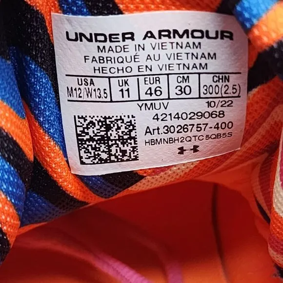 Under Armour Basketball Shoes Mens 12 Pink Blue Flow FUTR X 2 Logo Mesh Sneakers