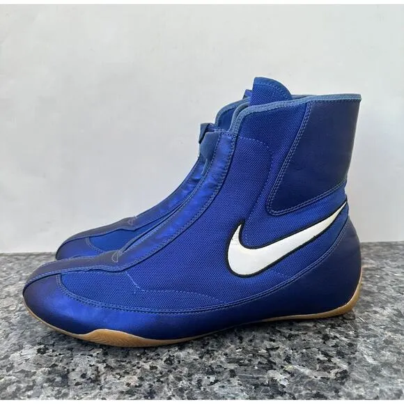 USED NIKE MACHOMAI BOXING SHOES BOXING BOOTS ROYAL BLUE BLACK 321819-411 SIZE 13