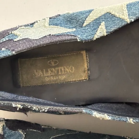 Valentino Garavani Blue Denim Stars Camo Canvas Espadrille