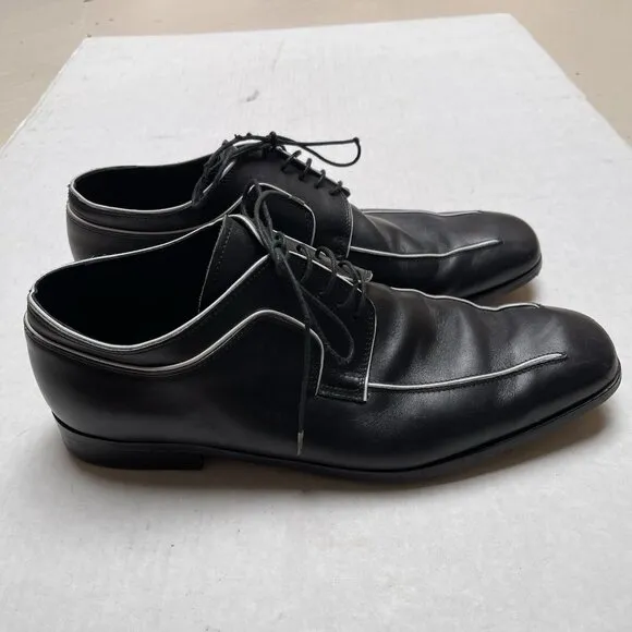 Valentino Mens Sz 12 Oxford Dress Shoes Black Leather White Trim Lace Up Wedding