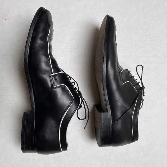 Valentino Mens Sz 12 Oxford Dress Shoes Black Leather White Trim Lace Up Wedding
