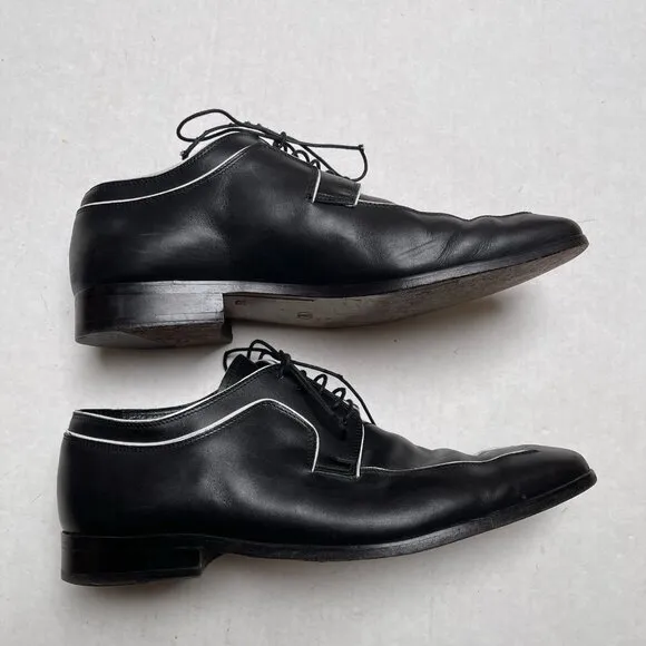 Valentino Mens Sz 12 Oxford Dress Shoes Black Leather White Trim Lace Up Wedding