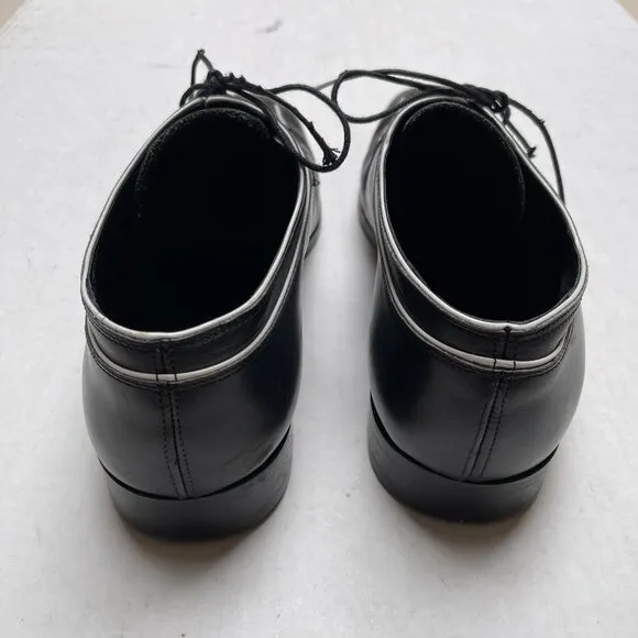 Valentino Mens Sz 12 Oxford Dress Shoes Black Leather White Trim Lace Up Wedding