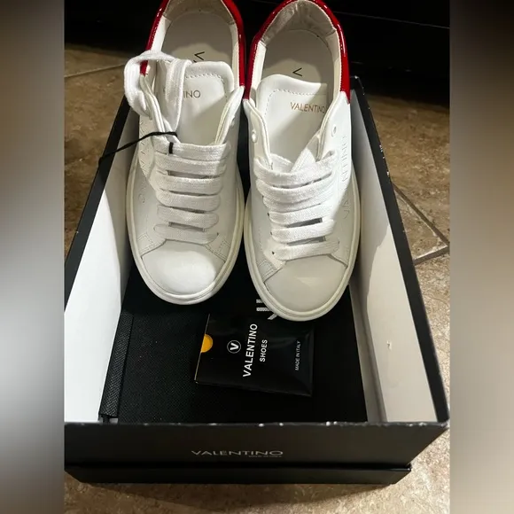 Valentino Women's White and Red Sneakers
