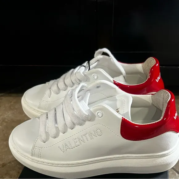 Valentino Women's White and Red Sneakers