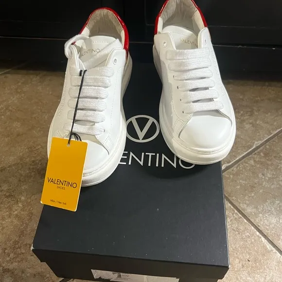 Valentino Women's White and Red Sneakers