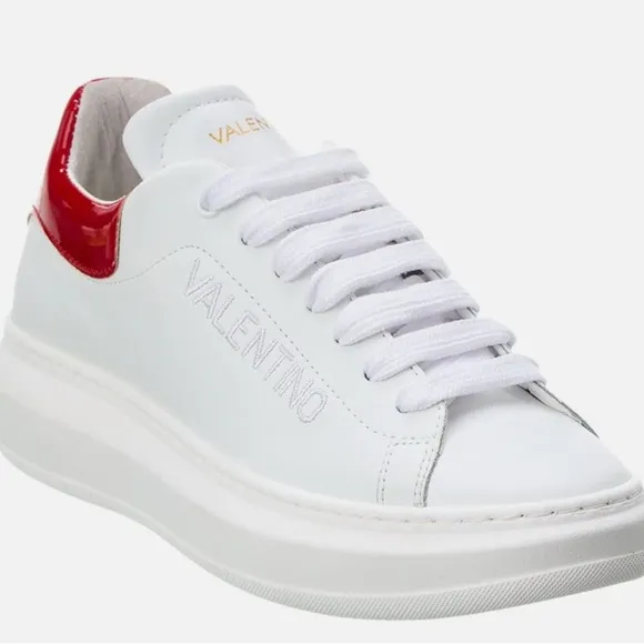 Valentino Women's White and Red Sneakers