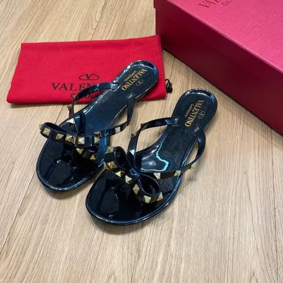 🍁Valentino🍁Garavani  rubber jelly bow sandals black Rockstud slippers