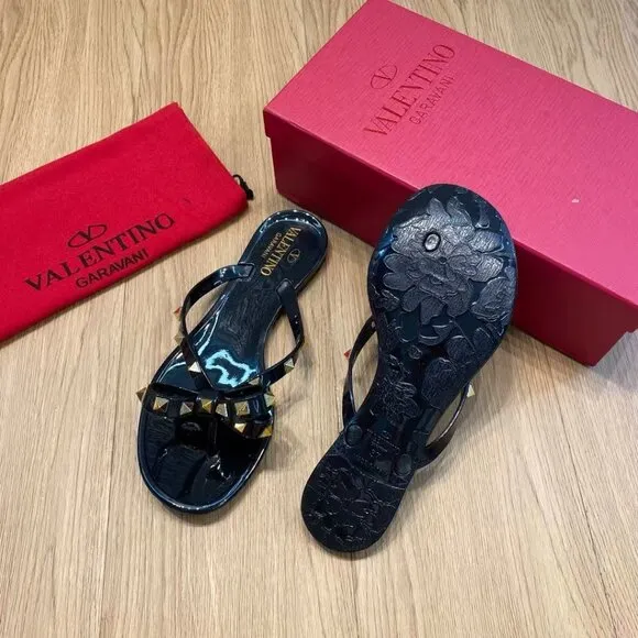🍁Valentino🍁Garavani  rubber jelly bow sandals black Rockstud slippers
