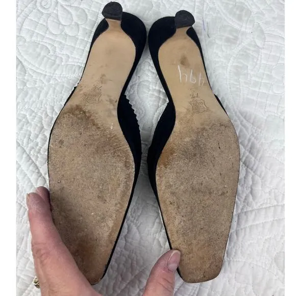 Vaneli Women's Size 7.5 Black Suede Kitten Heel Slip On Pump Shoes