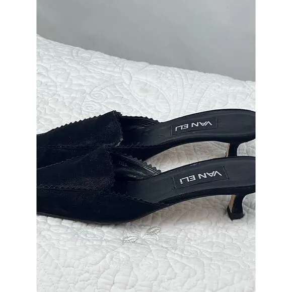 Vaneli Women's Size 7.5 Black Suede Kitten Heel Slip On Pump Shoes