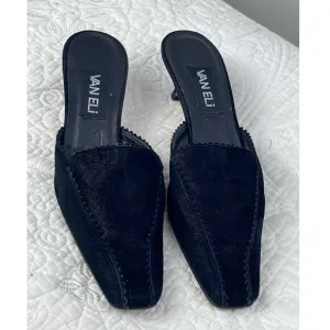 Vaneli Women's Size 7.5 Black Suede Kitten Heel Slip On Pump Shoes