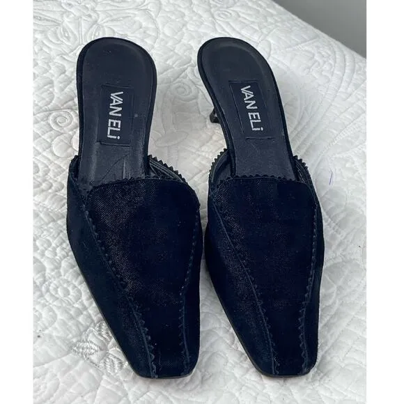Vaneli Women's Size 7.5 Black Suede Kitten Heel Slip On Pump Shoes