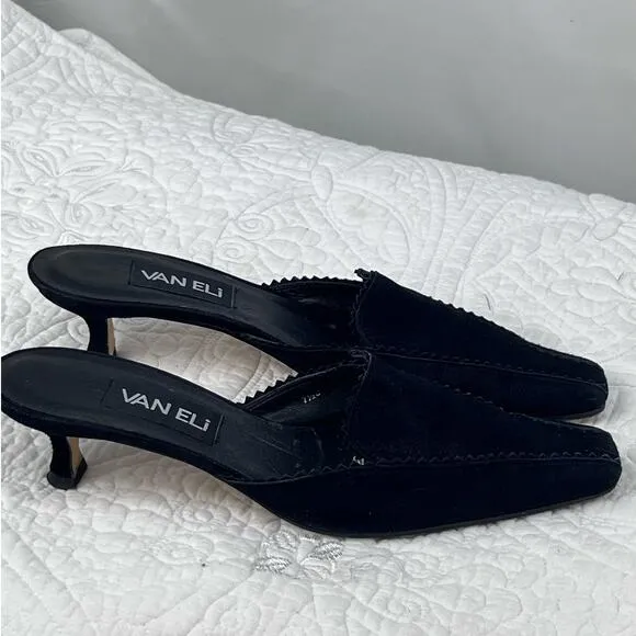 Vaneli Women's Size 7.5 Black Suede Kitten Heel Slip On Pump Shoes