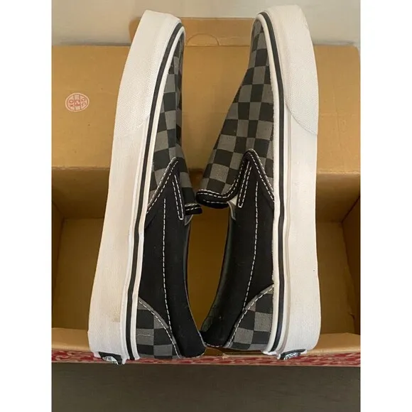 VANS Asher Canvas Slip On Skate Shoes Checkers Black Pewter Men's 3.5 Women's 5