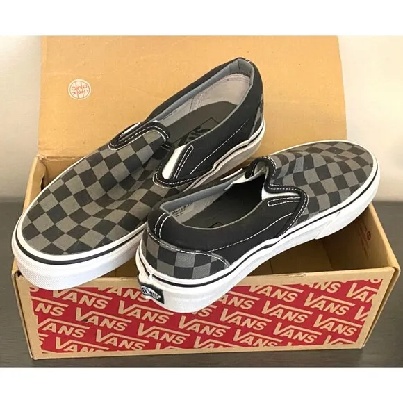 VANS Asher Canvas Slip On Skate Shoes Checkers Black Pewter Men's 3.5 Women's 5