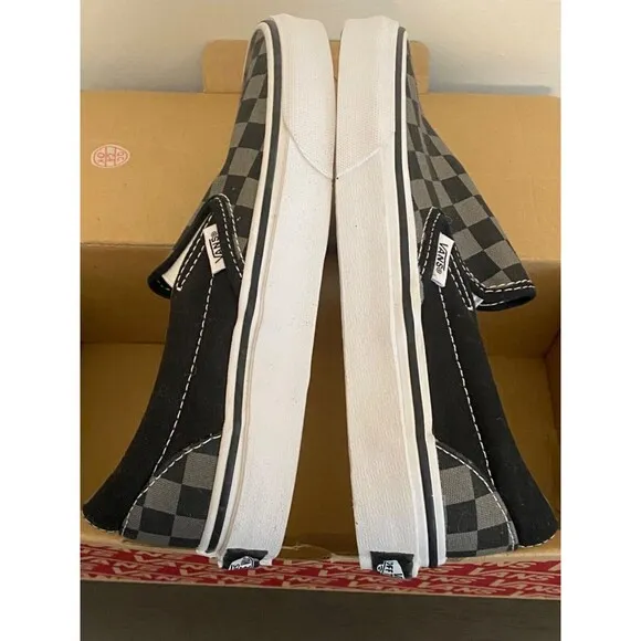 VANS Asher Canvas Slip On Skate Shoes Checkers Black Pewter Men's 3.5 Women's 5
