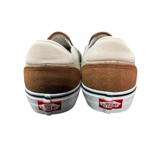 Vans Asher Deluxe Slip-On Mens Size 8 Brown &amp; White Suede Canvas Casual Sneakers