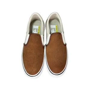 Vans Asher Deluxe Slip-On Mens Size 8 Brown &amp; White Suede Canvas Casual Sneakers